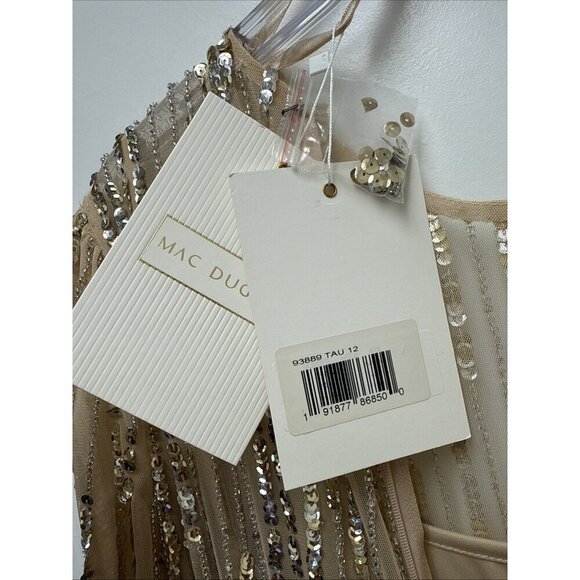 Mac Duggal Size 12 Beige 93889 Beaded Sequin High Neck Midi Cocktail Dress New - Picture 10 of 10